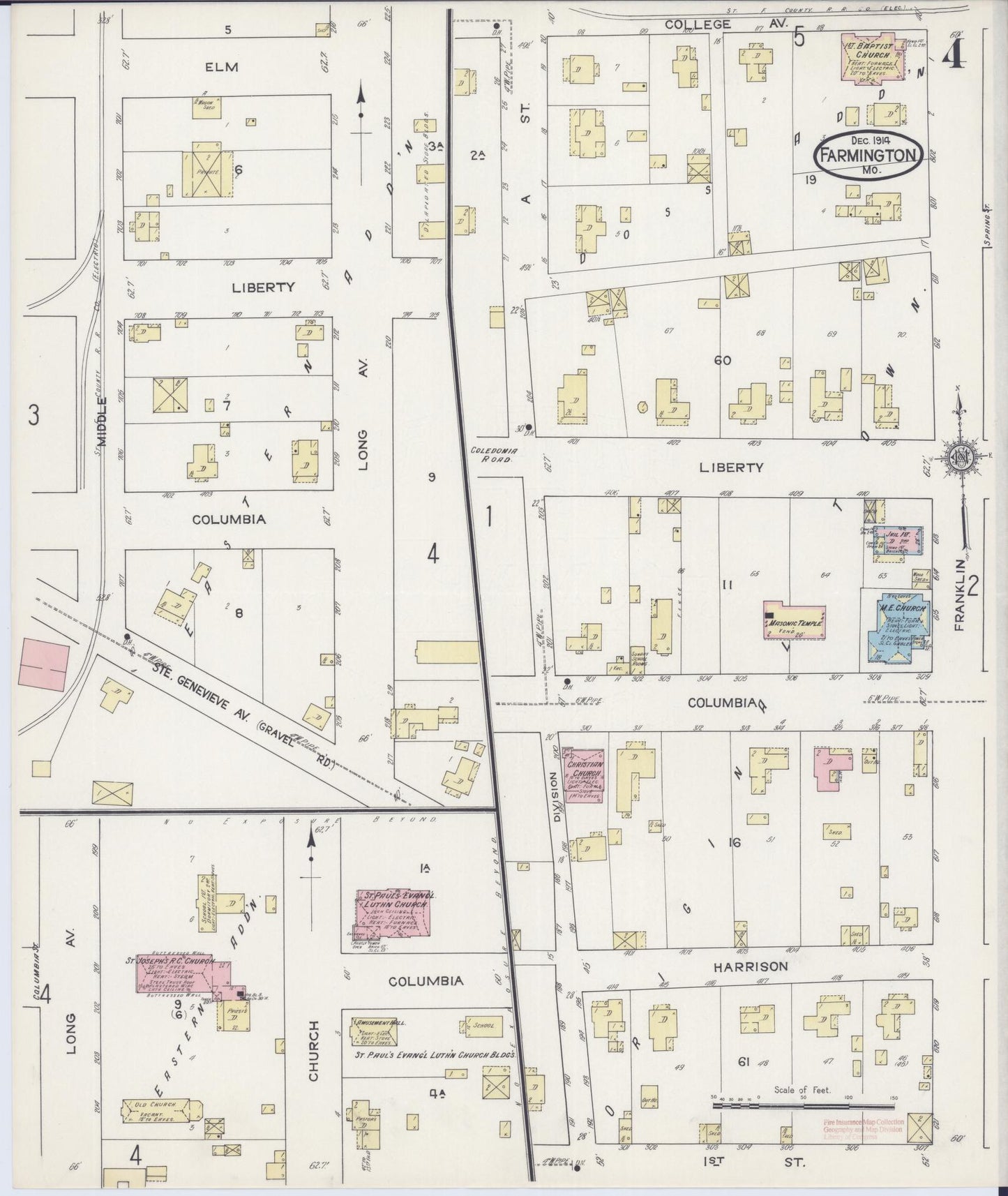 Sanborn Fire Insurance Map from Farmington, Saint Francois County, Missouri (1914), Sheet #0004 - Complete Map Set gallery image, historic Sanborn map, vintage wall art, Missouri Missouri