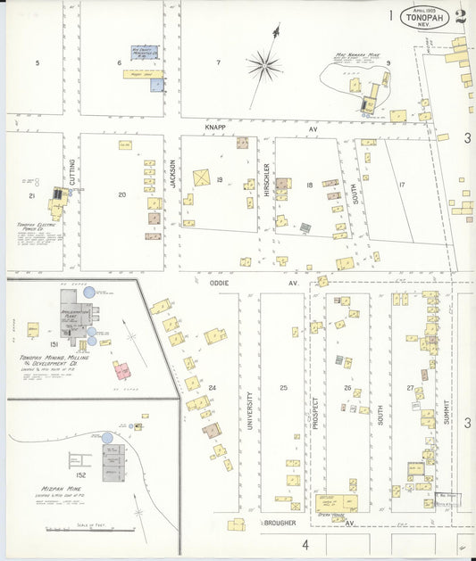 Sanborn Fire Insurance Map from Tonopah, Nye County, Nevada (1905), Sheet #0002 - Historic Sanborn Fire Insurance Map Print, vintage old map wall art, antique decor, genealogy gift, Nevada Nevada map
