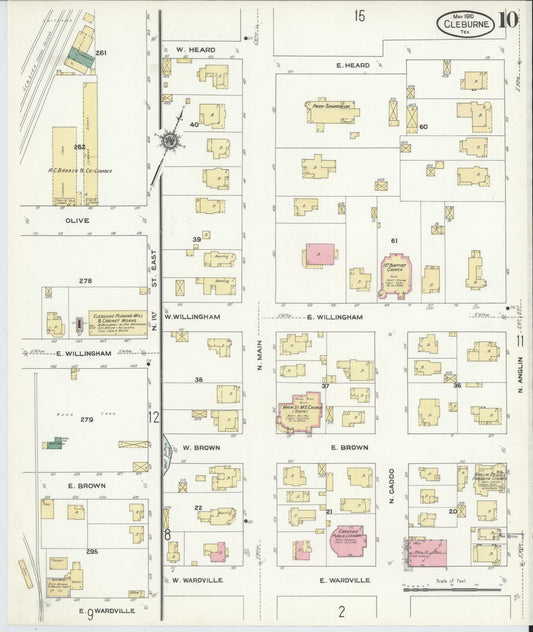 Sanborn Fire Insurance Map from Cleburne, Johnson County, Texas (1910), Sheet #0010 - Historic Sanborn Fire Insurance Map Print, vintage old map wall art, antique decor, genealogy gift, Texas Texas map