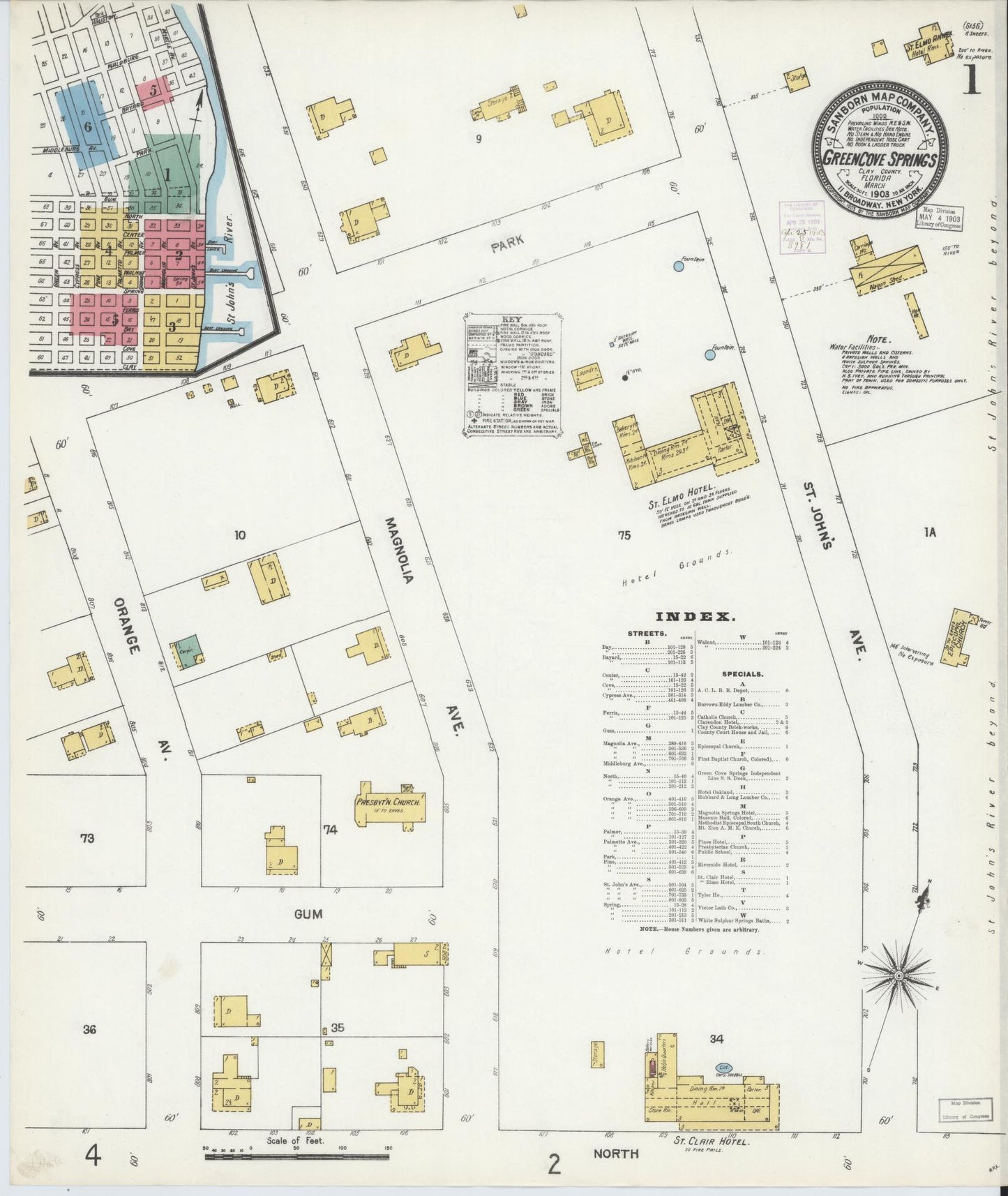 Sanborn Fire Insurance Map from Green Cove Springs, Clay County, Florida (1903), Sheet #0001 - Complete Map Set gallery image, historic Sanborn map, vintage wall art, Florida Florida