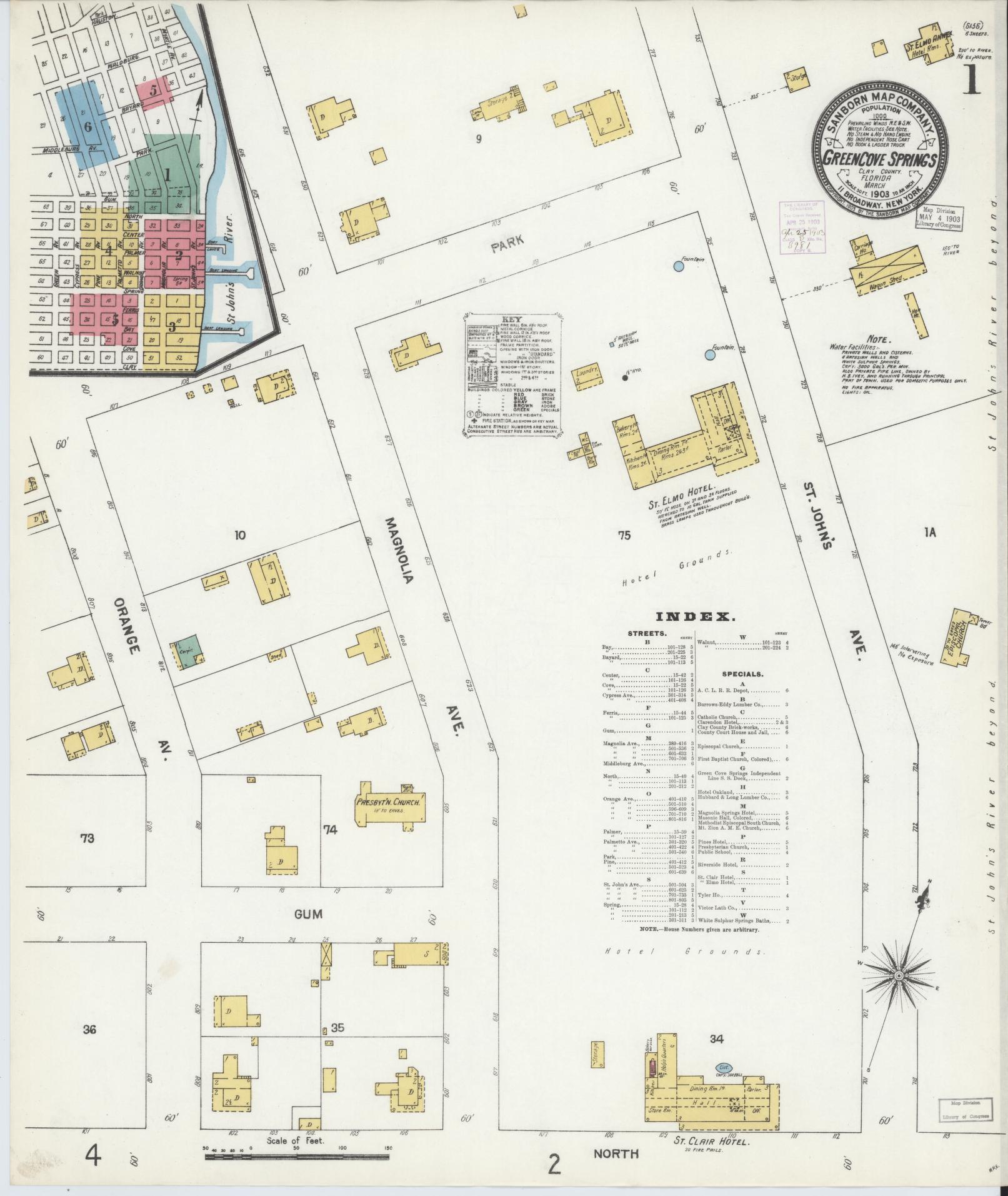 Sanborn Fire Insurance Map from Green Cove Springs, Clay County, Florida (1903), Sheet #0001 - Complete Map Set gallery image, historic Sanborn map, vintage wall art, Florida Florida