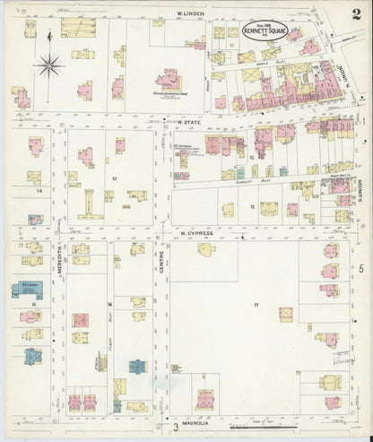 Sanborn Fire Insurance Map from Kennett Square, Chester County, Pennsylvania (1908), Sheet #0002 - Complete Map Set gallery image, historic Sanborn map, vintage wall art, Pennsylvania Pennsylvania