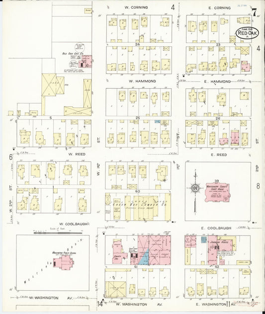 Sanborn Fire Insurance Map from Red Oak, Montgomery County, Iowa (1914), Sheet #0007 - Historic Sanborn Fire Insurance Map Print, vintage old map wall art