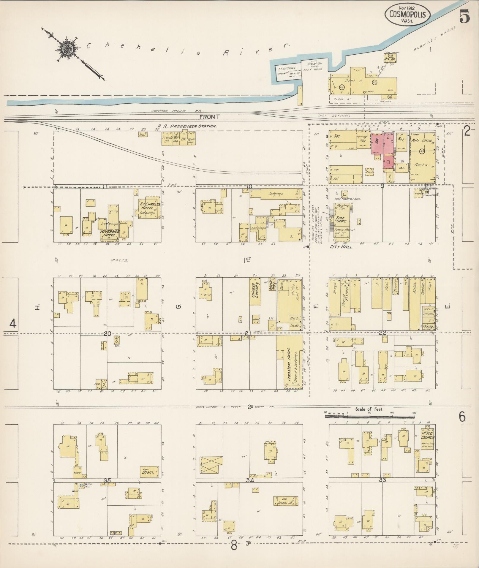 Sanborn Fire Insurance Map from Cosmopolis, Grays Harbor County, Washington (1912), Sheet #0005 - Historic Sanborn Fire Insurance Map Print, vintage old map wall art, antique decor, genealogy gift, Washington Washington map