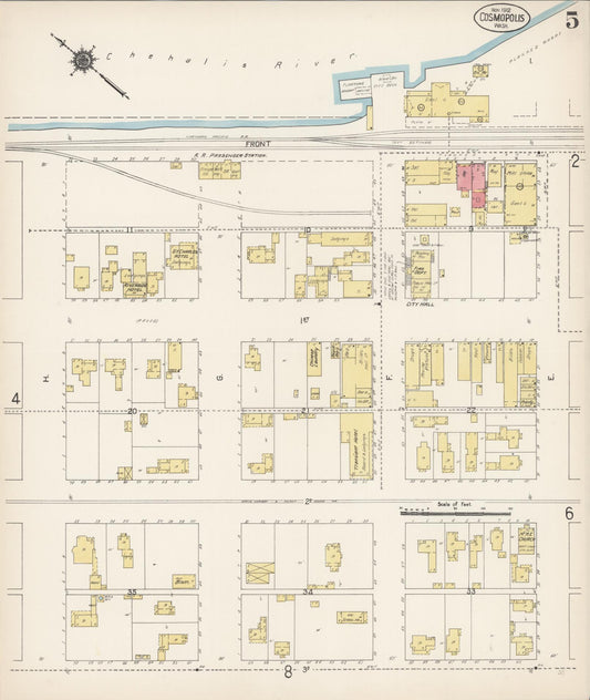 Sanborn Fire Insurance Map from Cosmopolis, Grays Harbor County, Washington (1912), Sheet #0005 - Historic Sanborn Fire Insurance Map Print, vintage old map wall art, antique decor, genealogy gift, Washington Washington map