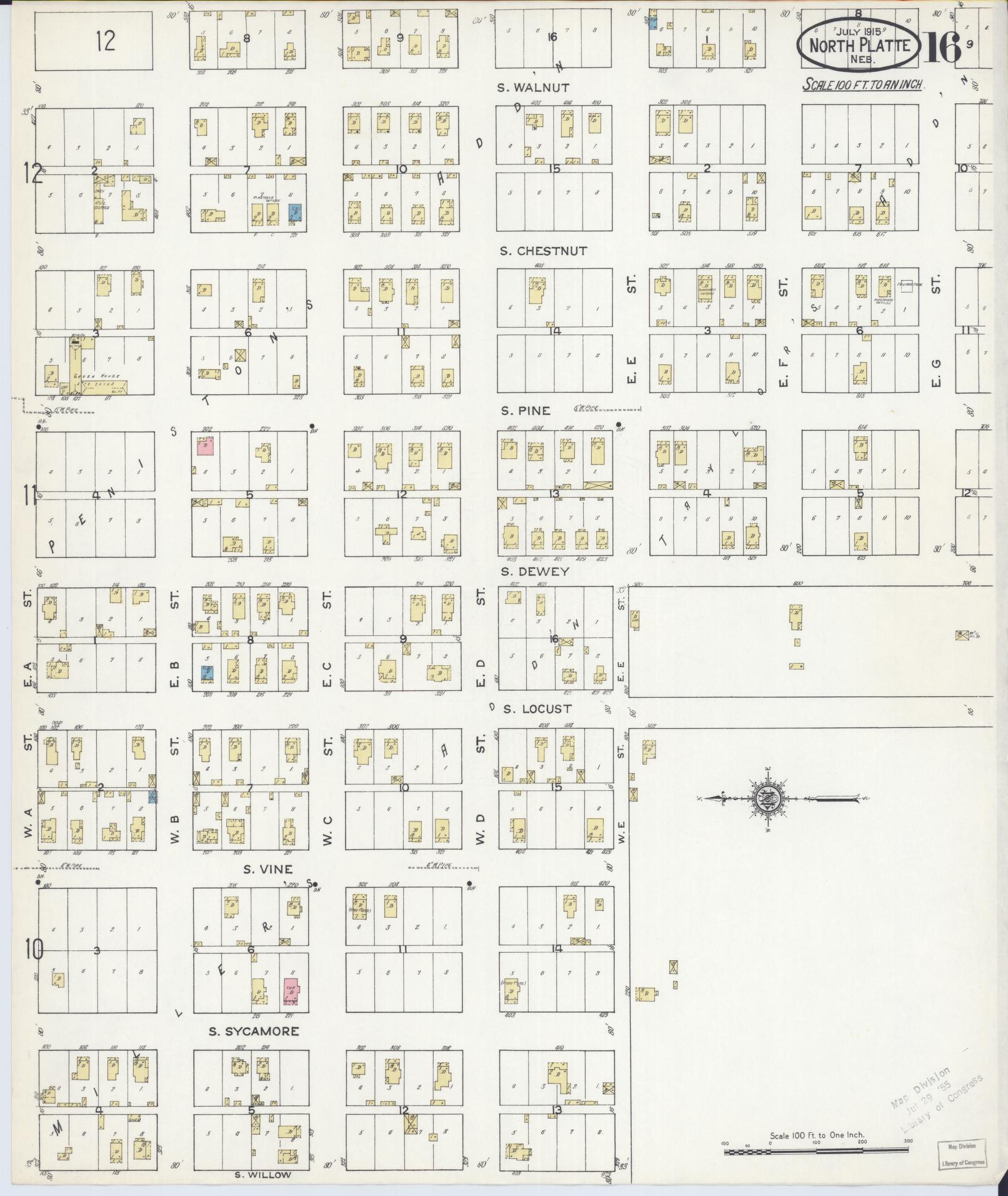 Sanborn Fire Insurance Map from North Platte, Lincoln County, Nebraska (1915), Sheet #0016 - Historic Sanborn Fire Insurance Map Print, vintage old map wall art, antique decor, genealogy gift, Nebraska Nebraska map