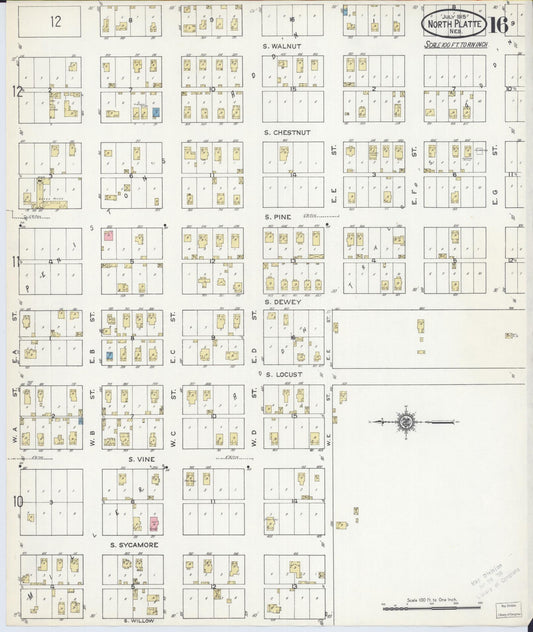 Sanborn Fire Insurance Map from North Platte, Lincoln County, Nebraska (1915), Sheet #0016 - Historic Sanborn Fire Insurance Map Print, vintage old map wall art, antique decor, genealogy gift, Nebraska Nebraska map