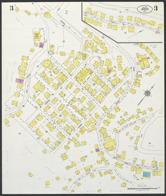 Sanborn Fire Insurance Map from Jerome, Yavapai County, Arizona (1924), Sheet #0003 - Historic Sanborn Fire Insurance Map Print, vintage old map wall art, antique decor, genealogy gift, Arizona Arizona map