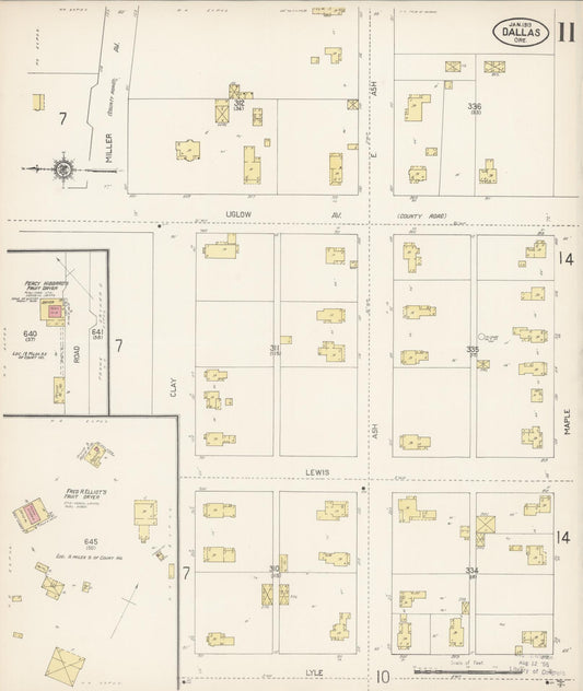 Sanborn Fire Insurance Map from Dallas, Polk County, Oregon (1913), Sheet #0011 - Historic Sanborn Fire Insurance Map Print, vintage old map wall art, antique decor, genealogy gift, Oregon Oregon map