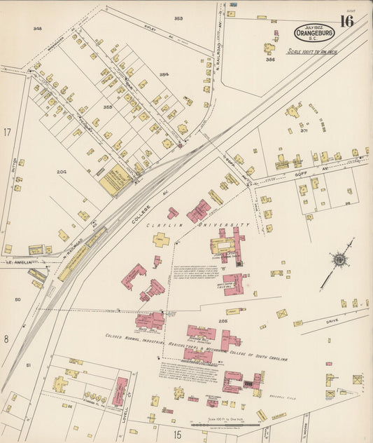 Sanborn Fire Insurance Map from Orangeburg, Orangeburg County, South Carolina (1922), Sheet #0016 - Historic Sanborn Fire Insurance Map Print, vintage old map wall art, antique decor, genealogy gift, South Carolina South Carolina map