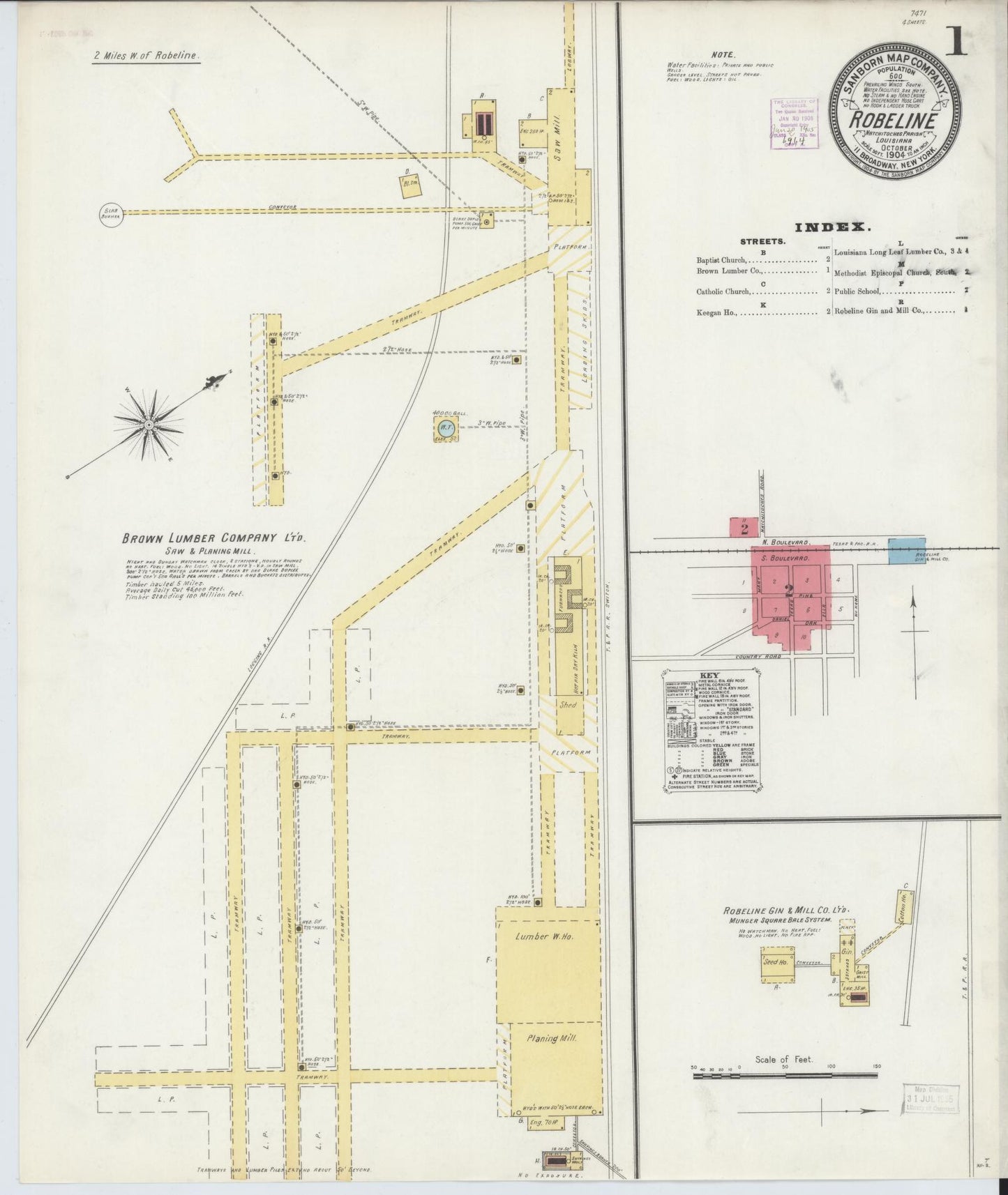 Sanborn Fire Insurance Map from Robeline, Natchitoches Parish, Louisiana. (1904) – Historic Sanborn Fire Insurance Map Print