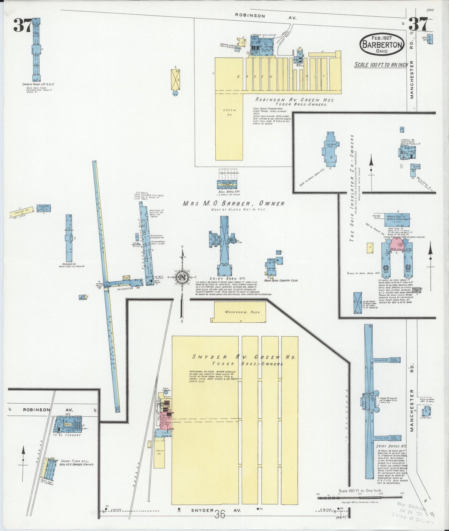 Sanborn Fire Insurance Map from Barberton, Summit County, Ohio (1927), Sheet #0037 - Complete Map Set gallery image, historic Sanborn map, vintage wall art, Ohio Ohio