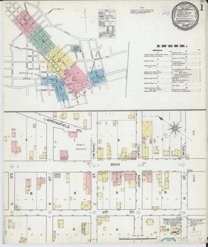 Sanborn Fire Insurance Map from Edwardsville, Madison County, Illinois (1892), Sheet #0001 - Historic Sanborn Fire Insurance Map Print, vintage old map wall art, antique decor, genealogy gift, Illinois Illinois map