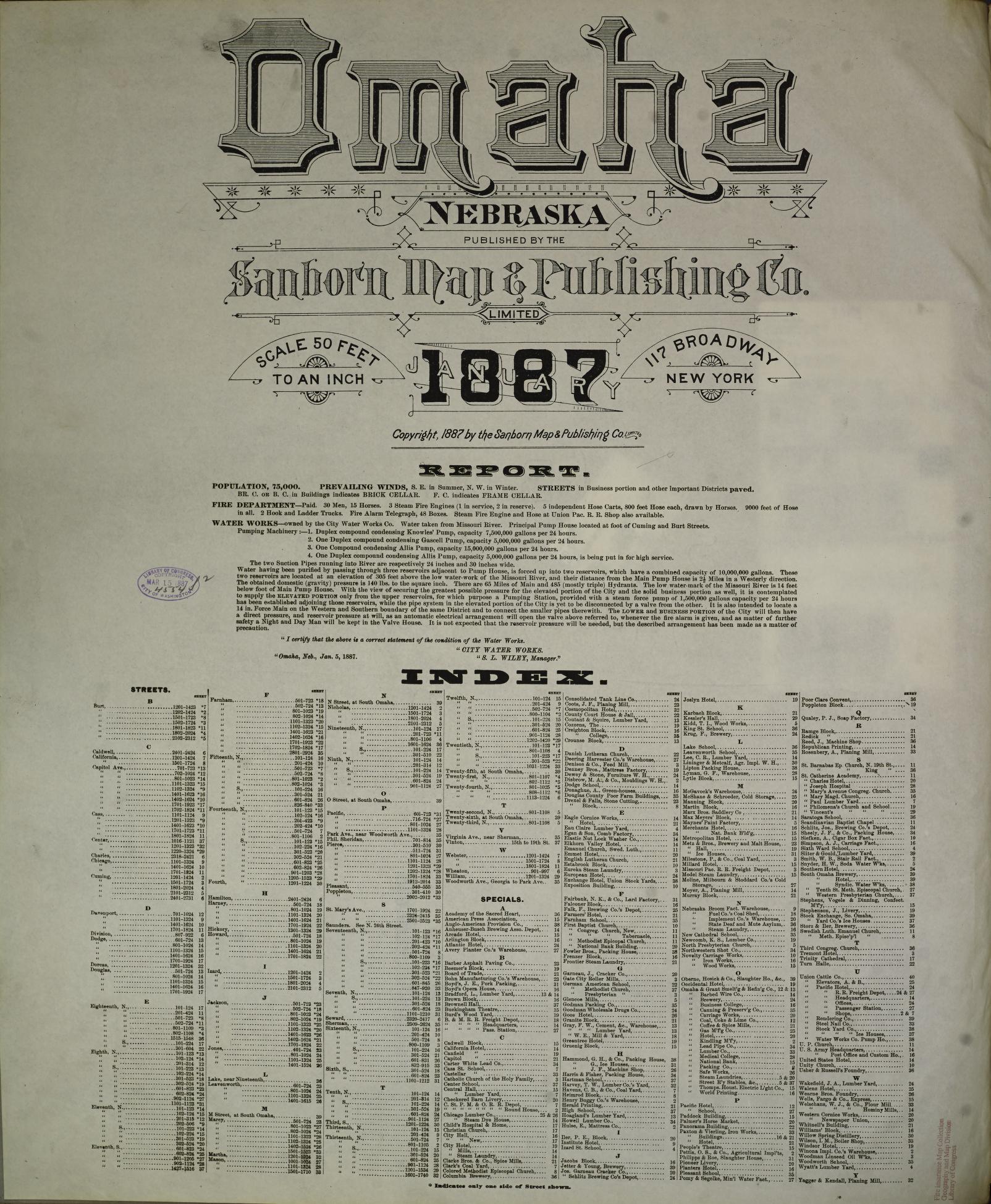 Sanborn Fire Insurance Map from Omaha, Douglas And Sarpy County, Nebraska (1887), Sheet #0001 - Historic Sanborn Fire Insurance Map Print, vintage old map wall art, antique decor, genealogy gift, Nebraska Nebraska map