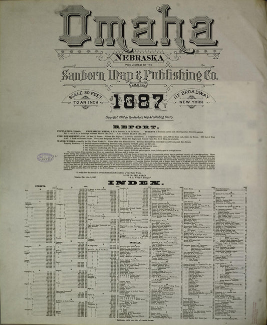 Sanborn Fire Insurance Map from Omaha, Douglas And Sarpy County, Nebraska (1887), Sheet #0001 - Historic Sanborn Fire Insurance Map Print, vintage old map wall art, antique decor, genealogy gift, Nebraska Nebraska map