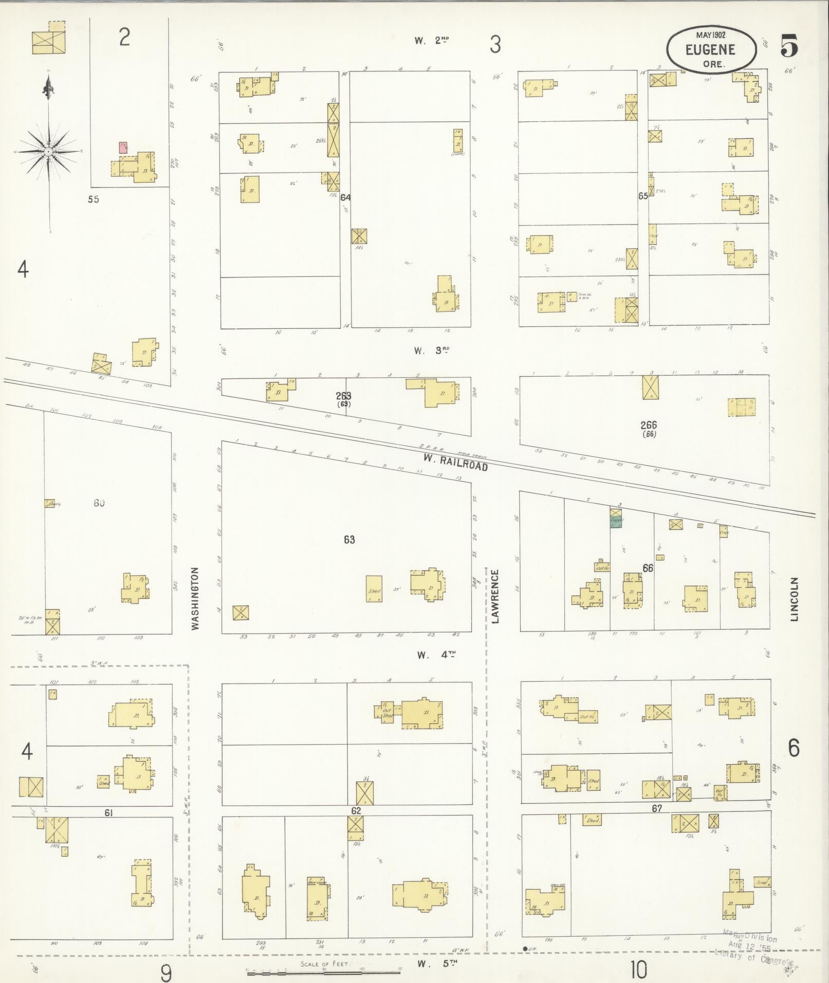 Sanborn Fire Insurance Map from Eugene, Lane County, Oregon (1902), Sheet #0005 - Complete Map Set gallery image, historic Sanborn map, vintage wall art, Oregon Oregon