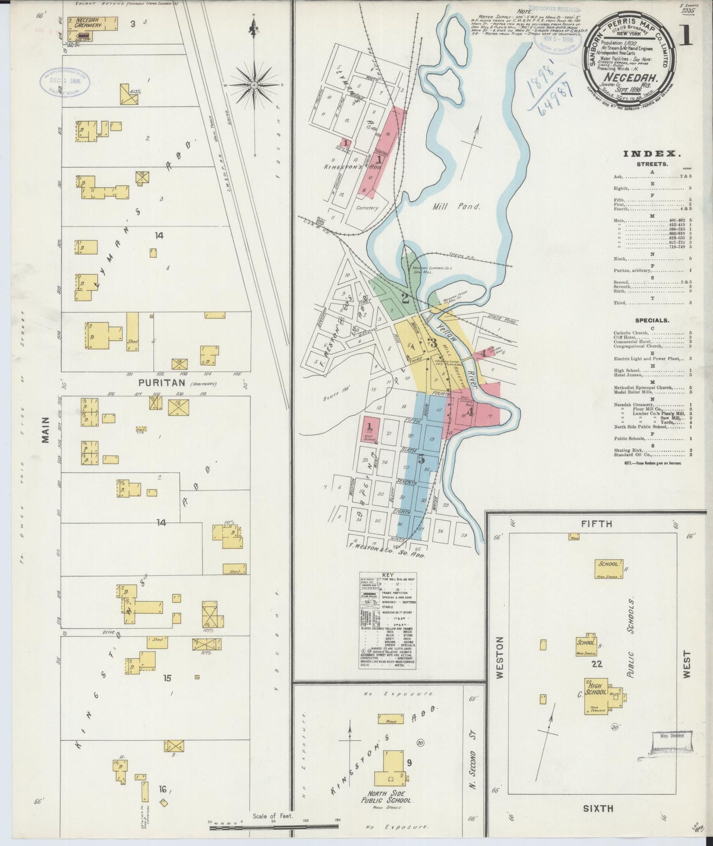 Sanborn Fire Insurance Map from Necedah, Juneau County, Wisconsin (1898), Sheet #0001 - Complete Map Set gallery image, historic Sanborn map, vintage wall art, Wisconsin Wisconsin