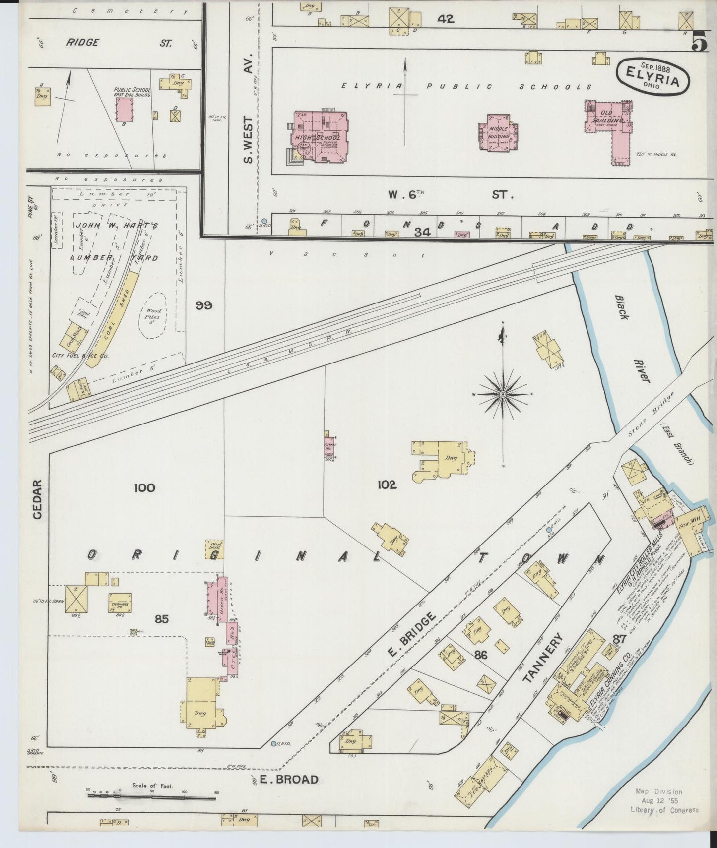 Sanborn Fire Insurance Map from Elyria, Lorain County, Ohio (1888), Sheet #0005 - Historic Sanborn Fire Insurance Map Print, vintage old map wall art, antique decor, genealogy gift, Ohio Ohio map