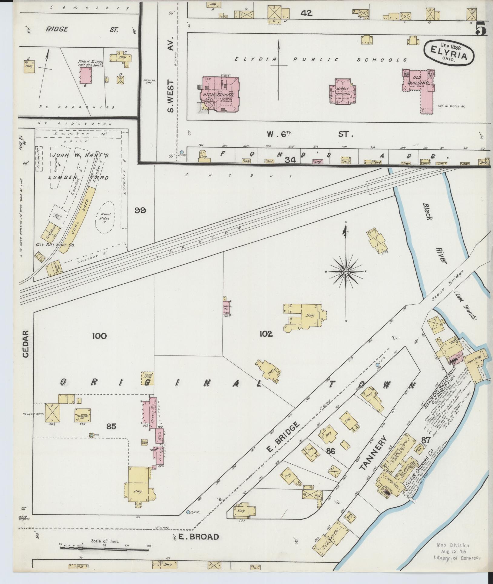 Sanborn Fire Insurance Map from Elyria, Lorain County, Ohio (1888), Sheet #0005 - Historic Sanborn Fire Insurance Map Print, vintage old map wall art, antique decor, genealogy gift, Ohio Ohio map
