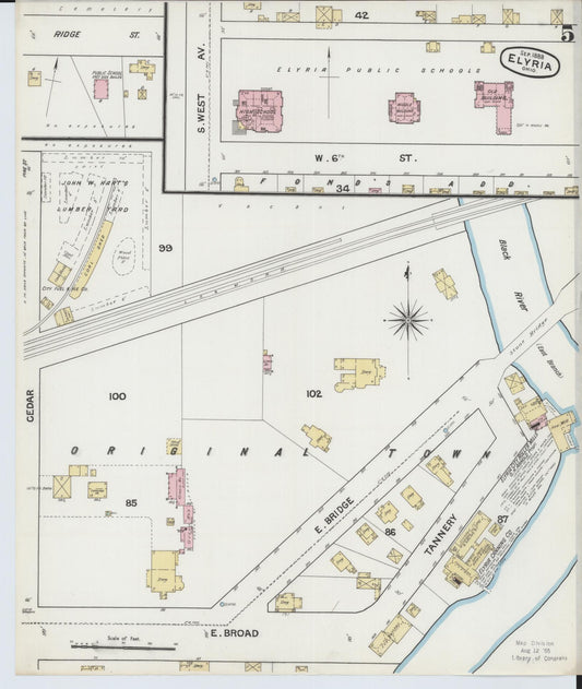 Sanborn Fire Insurance Map from Elyria, Lorain County, Ohio (1888), Sheet #0005 - Historic Sanborn Fire Insurance Map Print, vintage old map wall art, antique decor, genealogy gift, Ohio Ohio map