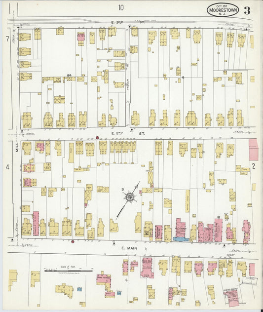 Sanborn Fire Insurance Map from Moorestown, Burlington County, New Jersey (1917), Sheet #0003 - Historic Sanborn Fire Insurance Map Print, vintage old map wall art, antique decor, genealogy gift, New Jersey New Jersey map