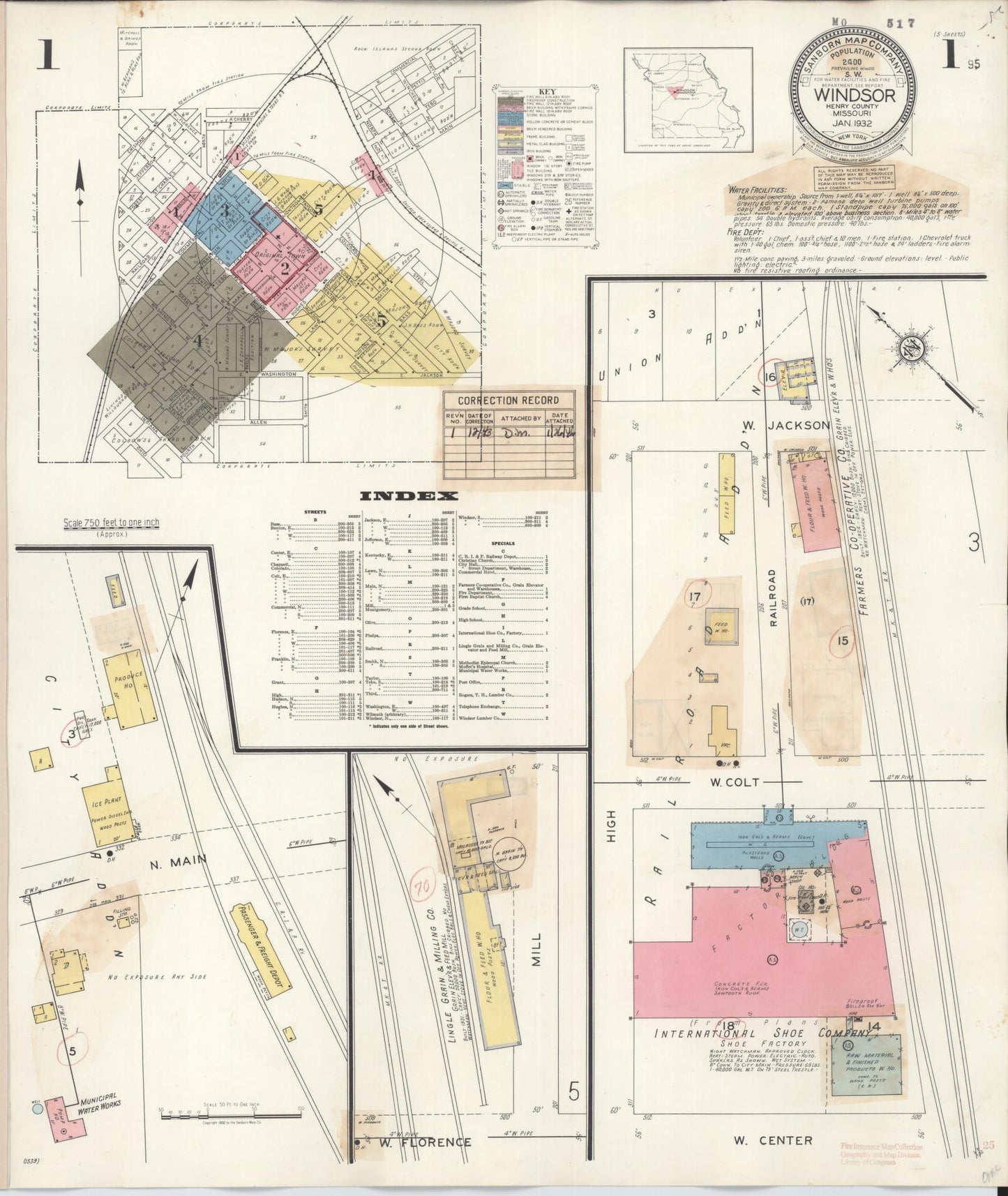Sanborn Fire Insurance Map from Windsor, Henry County, Missouri (1943), Sheet #0001 - Complete Map Set gallery image, historic Sanborn map, vintage wall art, Missouri Missouri