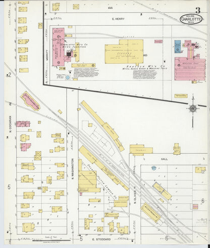 Sanborn Fire Insurance Map from Charlotte, Eaton County, Michigan (1918), Sheet #0003 - Historic Sanborn Fire Insurance Map Print, vintage old map wall art, antique decor, genealogy gift, Michigan Michigan map