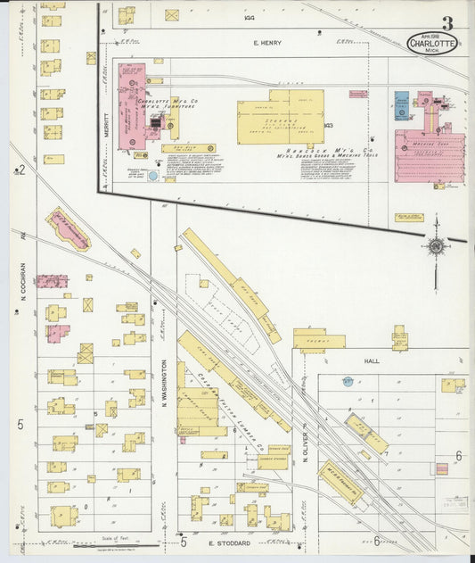Sanborn Fire Insurance Map from Charlotte, Eaton County, Michigan (1918), Sheet #0003 - Historic Sanborn Fire Insurance Map Print, vintage old map wall art, antique decor, genealogy gift, Michigan Michigan map