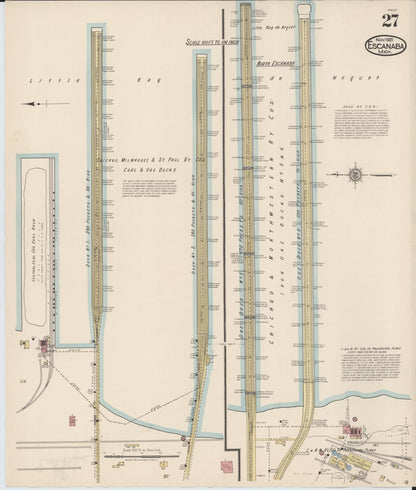 Sanborn Fire Insurance Map from Escanaba, Delta County, Michigan (1921), Sheet #0027 - Complete Map Set gallery image, historic Sanborn map, vintage wall art, Michigan Michigan