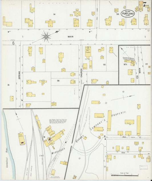 Sanborn Fire Insurance Map from Portland, Middlesex County, Connecticut (1901), Sheet #0007 - Historic Sanborn Fire Insurance Map Print, vintage old map wall art, antique decor, genealogy gift, Connecticut Connecticut map