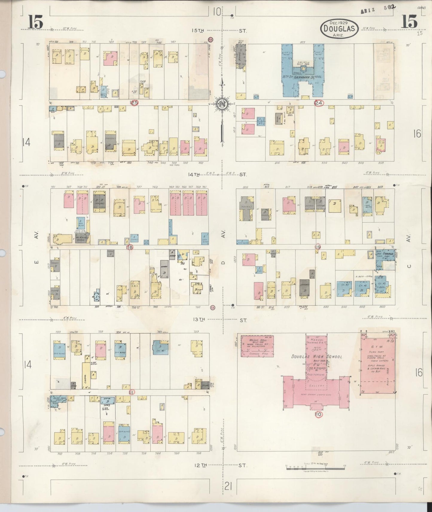 Sanborn Fire Insurance Map from Douglas, Cochise County, Arizona (1947), Sheet #0015 - Complete Map Set gallery image, historic Sanborn map, vintage wall art, Arizona Arizona
