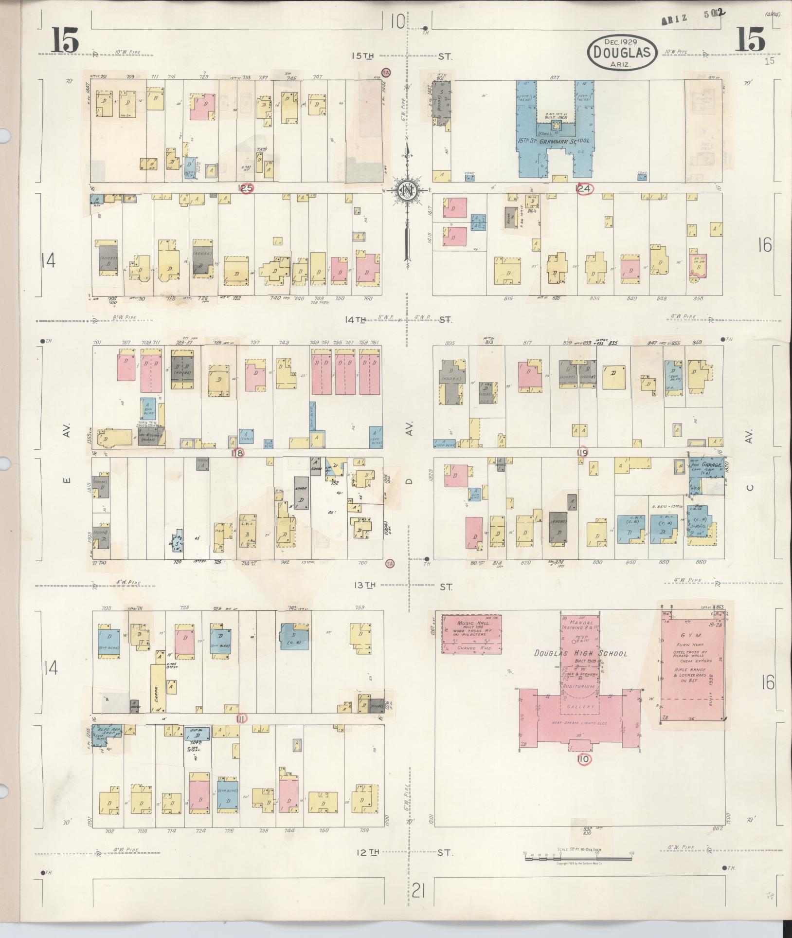 Sanborn Fire Insurance Map from Douglas, Cochise County, Arizona (1947), Sheet #0015 - Complete Map Set gallery image, historic Sanborn map, vintage wall art, Arizona Arizona