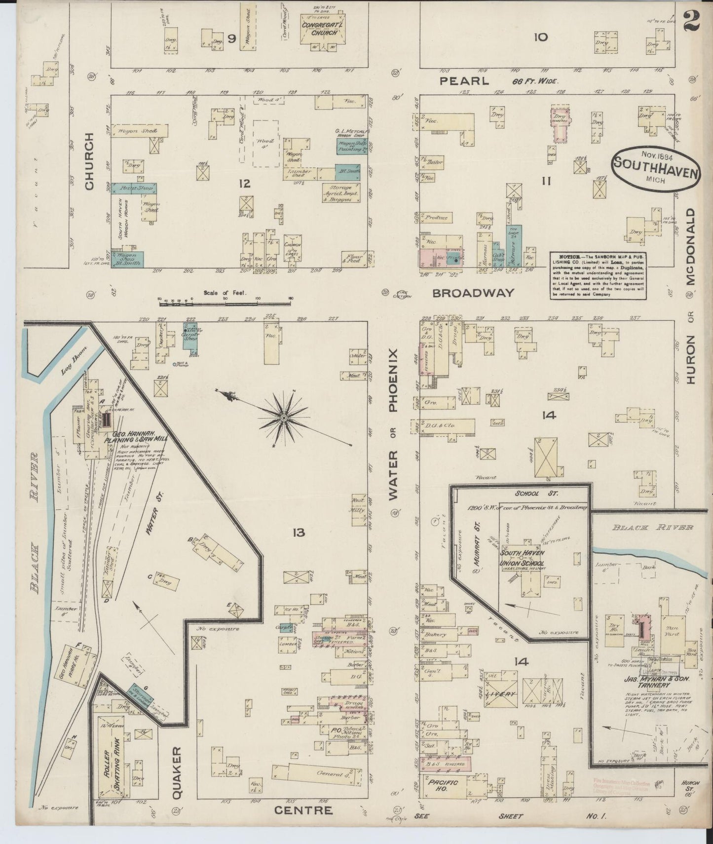 Sanborn Fire Insurance Map from South Haven, Van Buren County, Michigan (1884), Sheet #0002 - Complete Map Set gallery image, historic Sanborn map, vintage wall art, Michigan Michigan