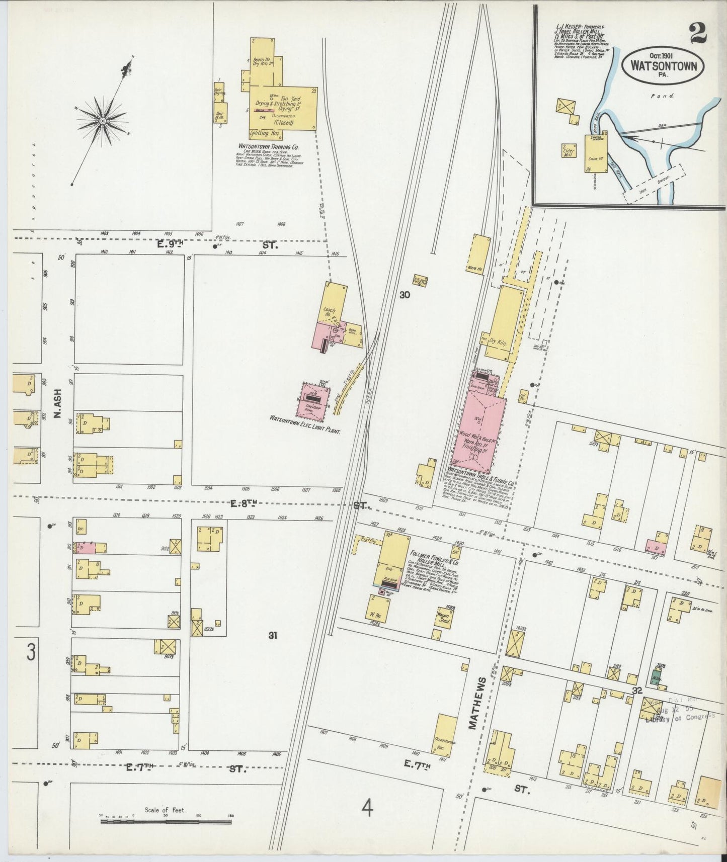 Sanborn Fire Insurance Map from Watsontown, Northumberland County, Pennsylvania (1901), Sheet #0002 - Complete Map Set gallery image, historic Sanborn map, vintage wall art, Pennsylvania Pennsylvania
