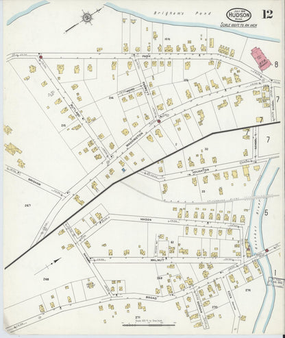Sanborn Fire Insurance Map from Hudson, Middlesex County, Massachusetts (1916), Sheet #0012 - Historic Sanborn Fire Insurance Map Print, vintage old map wall art, antique decor, genealogy gift, Massachusetts Massachusetts map