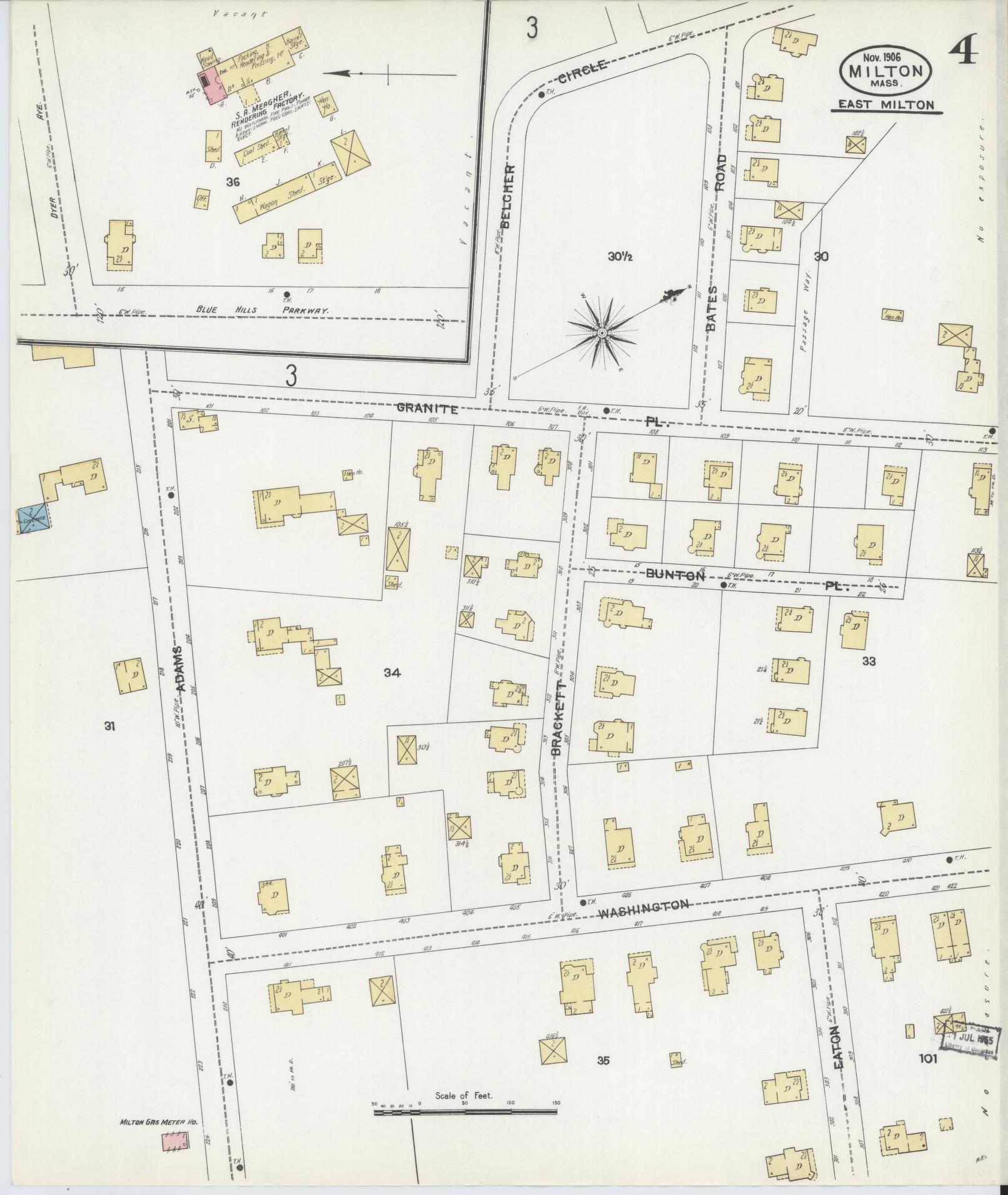 Sanborn Fire Insurance Map from Milton, Norfolk County, Massachusetts (1906), Sheet #0004 - Complete Map Set gallery image, historic Sanborn map, vintage wall art, Massachusetts Massachusetts