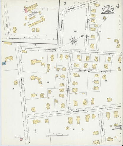 Sanborn Fire Insurance Map from Milton, Norfolk County, Massachusetts (1906), Sheet #0004 - Complete Map Set gallery image, historic Sanborn map, vintage wall art, Massachusetts Massachusetts