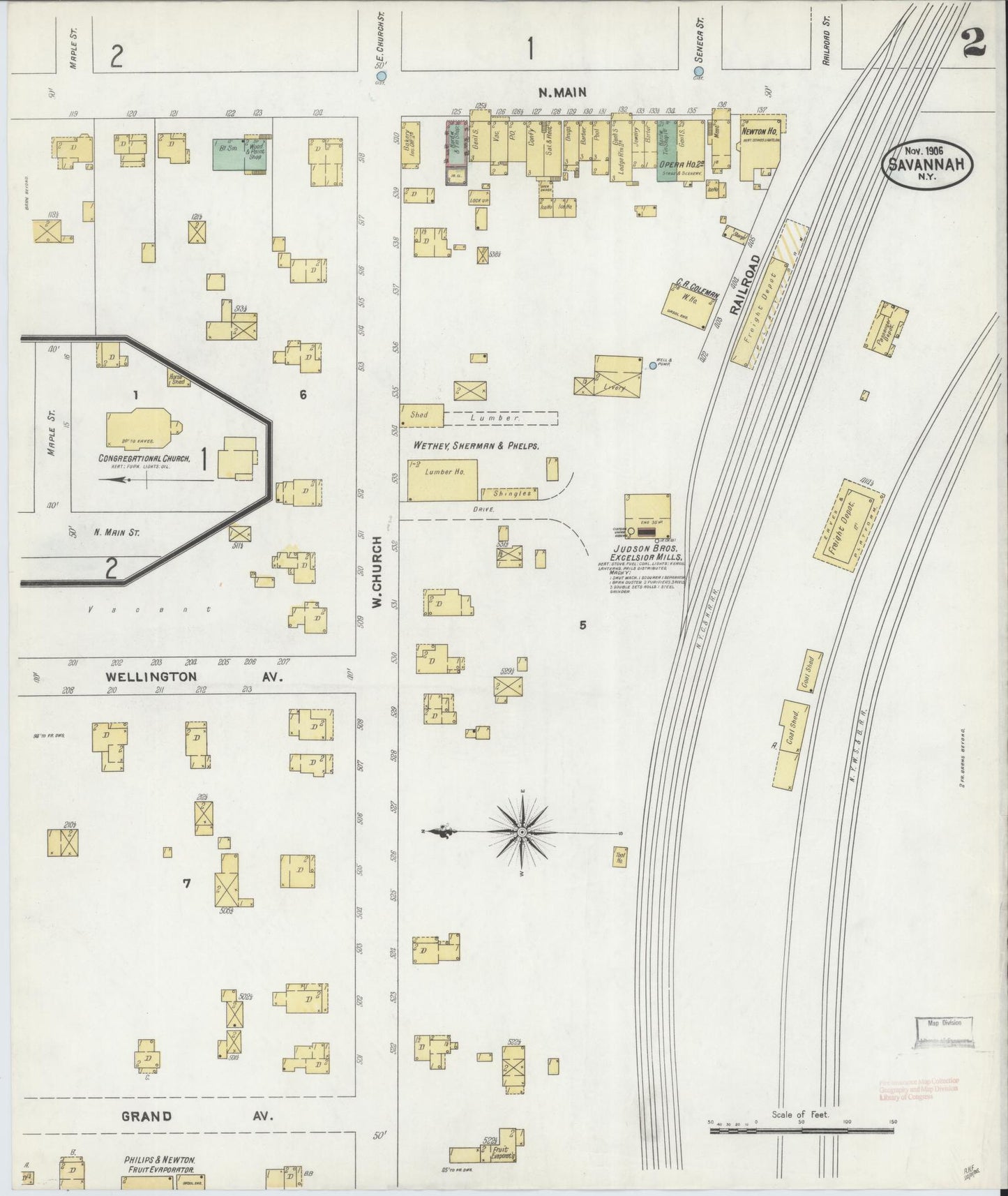 Sanborn Fire Insurance Map from Savannah, Wayne County, New York (1906), Sheet #0002 - Complete Map Set gallery image, historic Sanborn map, vintage wall art, New York New York