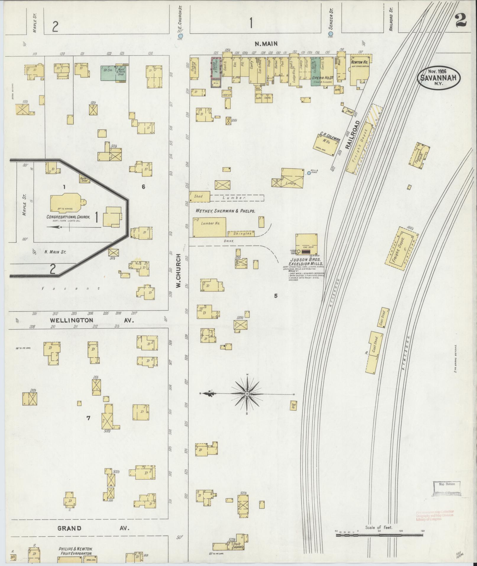Sanborn Fire Insurance Map from Savannah, Wayne County, New York (1906), Sheet #0002 - Complete Map Set gallery image, historic Sanborn map, vintage wall art, New York New York