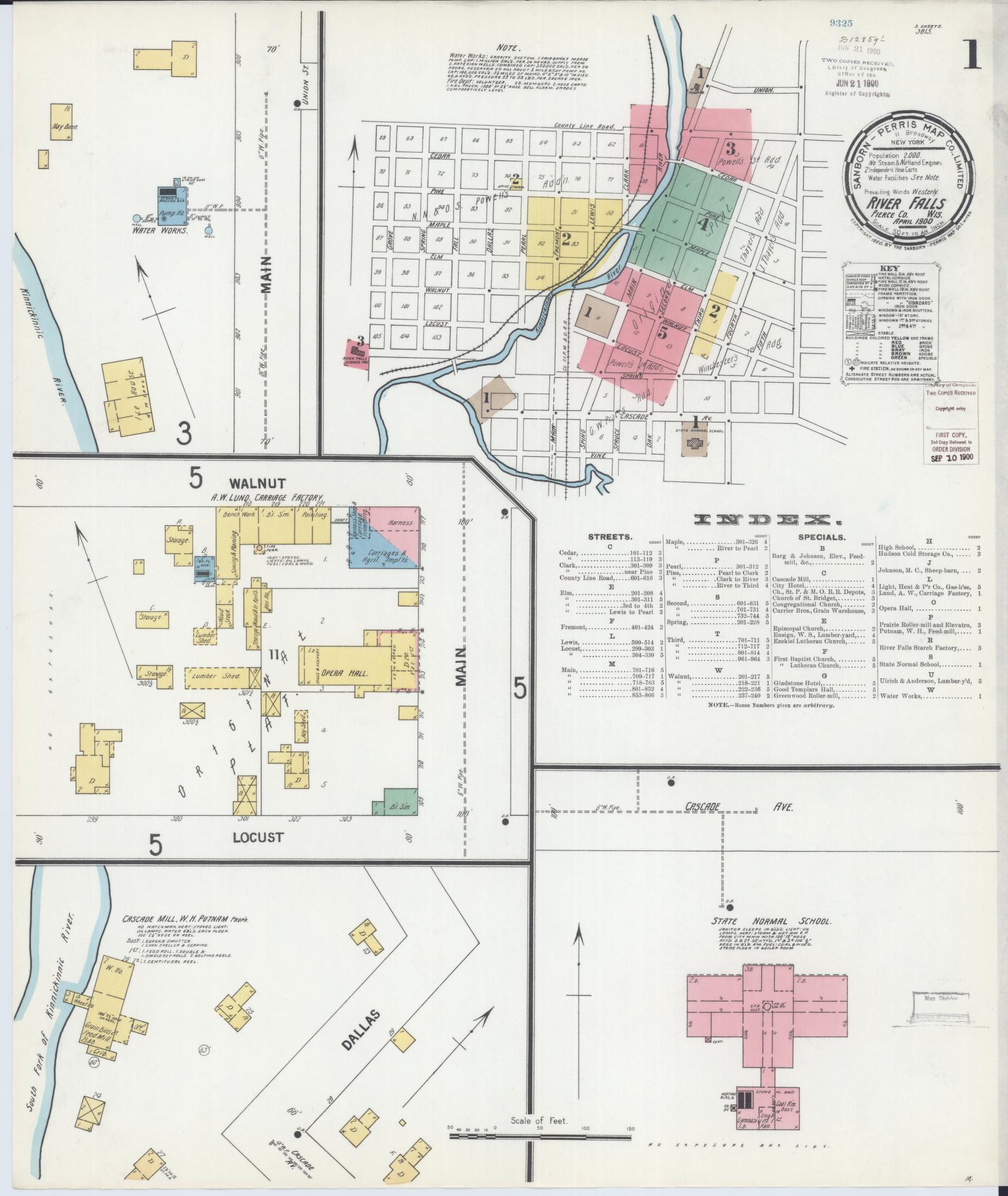 Sanborn Fire Insurance Map from River Falls, St. Croix and Pierce Counties, Wisconsin (1900), Sheet #0001 - Historic Sanborn Fire Insurance Map Print, vintage old map wall art, antique decor, genealogy gift, Wisconsin Wisconsin map