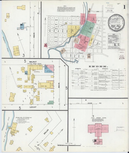 Sanborn Fire Insurance Map from River Falls, St. Croix and Pierce Counties, Wisconsin (1900), Sheet #0001 - Historic Sanborn Fire Insurance Map Print, vintage old map wall art, antique decor, genealogy gift, Wisconsin Wisconsin map