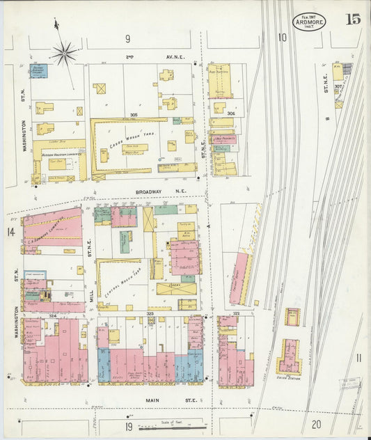 Sanborn Fire Insurance Map from Ardmore, Carter County, Oklahoma (1907), Sheet #0015 - Historic Sanborn Fire Insurance Map Print, vintage old map wall art, antique decor, genealogy gift, Oklahoma Oklahoma map
