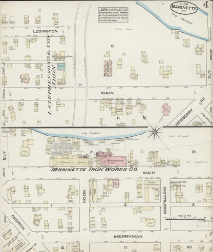 Sanborn Fire Insurance Map from Marinette, Marinette County, Wisconsin (1884), Sheet #0004 - Historic Sanborn Fire Insurance Map Print, vintage old map wall art, antique decor, genealogy gift, Wisconsin Wisconsin map