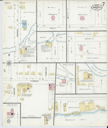 Sanborn Fire Insurance Map from Marshall, Calhoun County, Michigan (1899), Sheet #0007 - Historic Sanborn Fire Insurance Map Print, vintage old map wall art, antique decor, genealogy gift, Michigan Michigan map