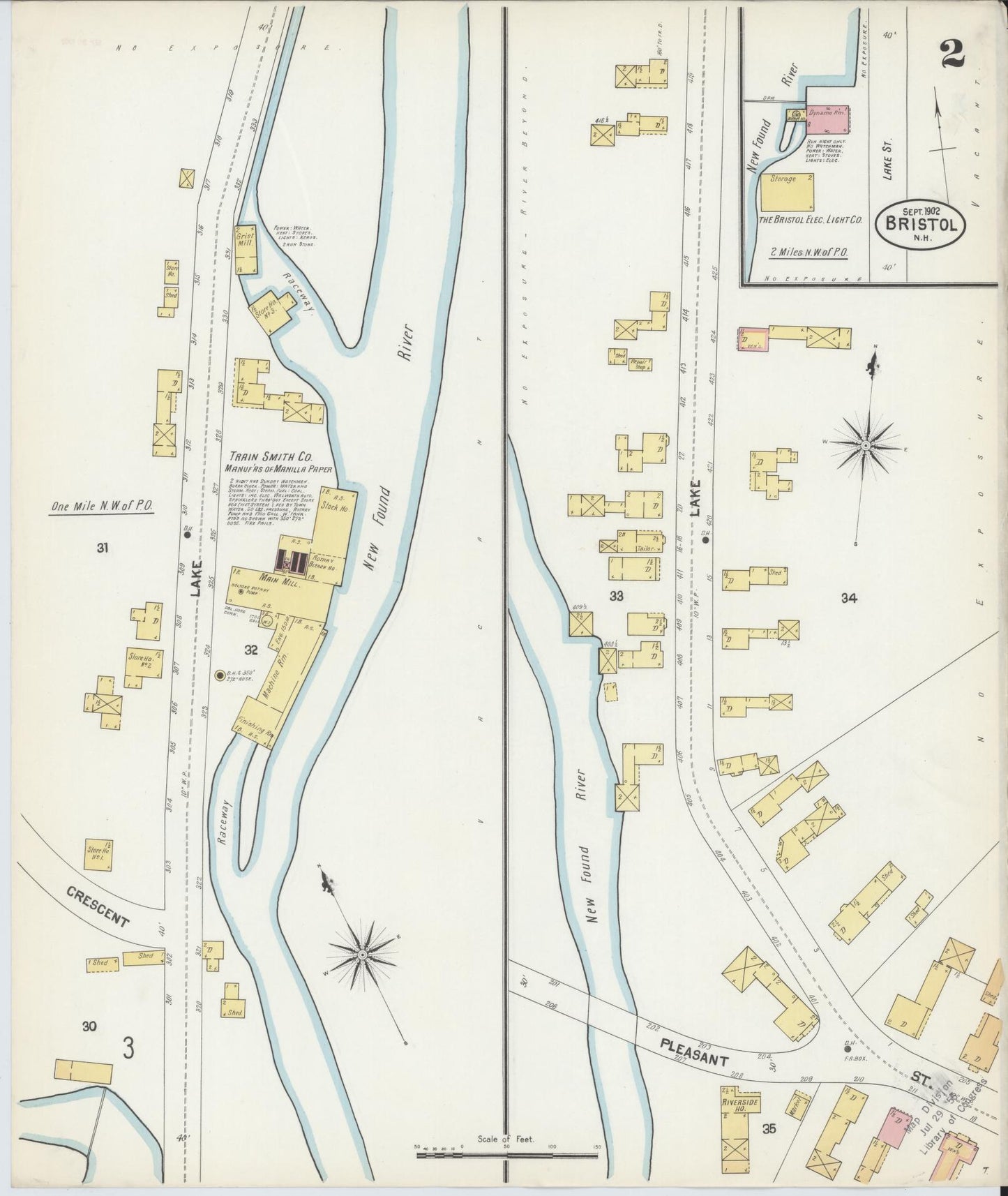 Sanborn Fire Insurance Map from Bristol, Grafton County, New Hampshire (1902), Sheet #0002 - Complete Map Set gallery image, historic Sanborn map, vintage wall art, New Hampshire New Hampshire