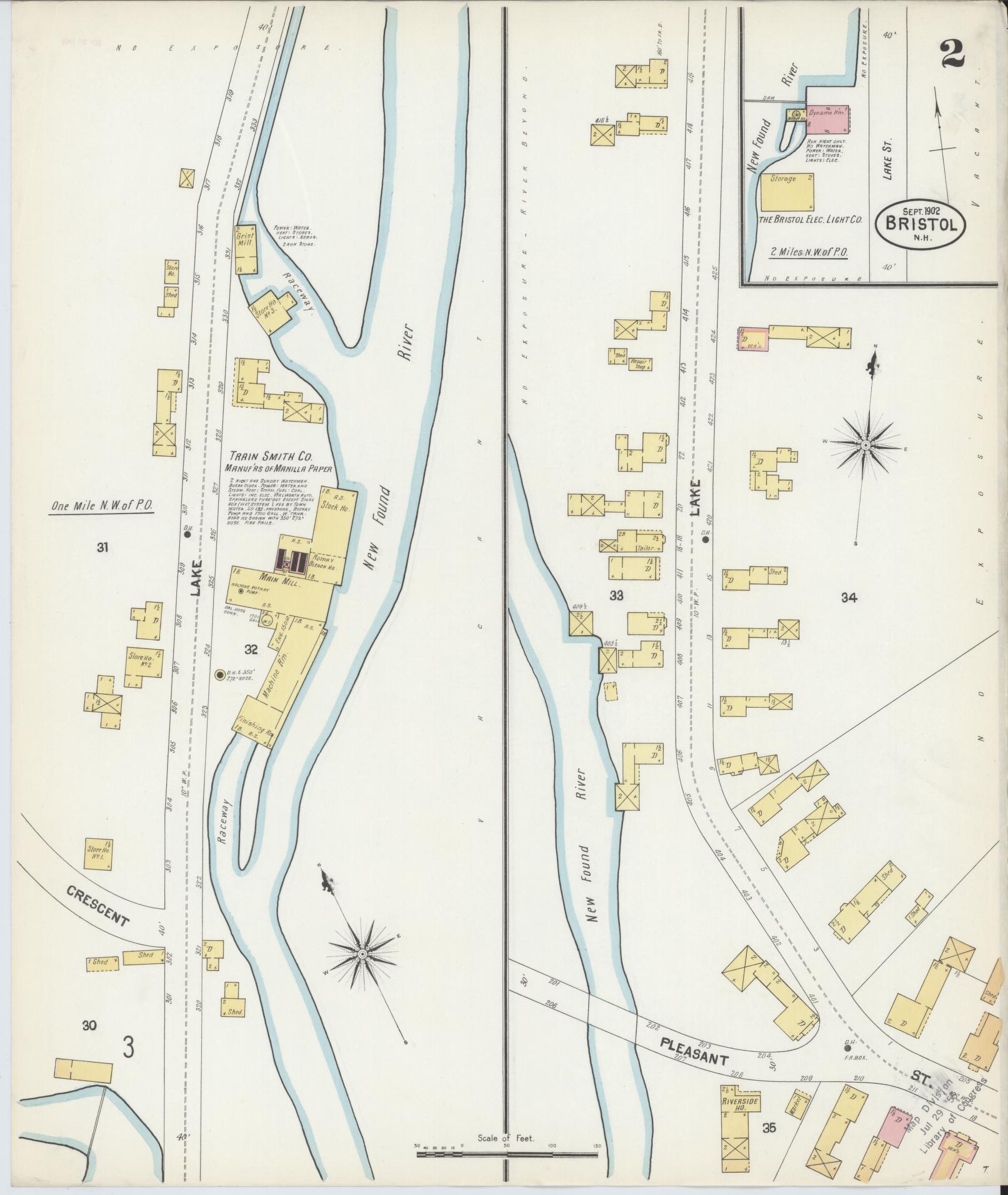 Sanborn Fire Insurance Map from Bristol, Grafton County, New Hampshire (1902), Sheet #0002 - Complete Map Set gallery image, historic Sanborn map, vintage wall art, New Hampshire New Hampshire