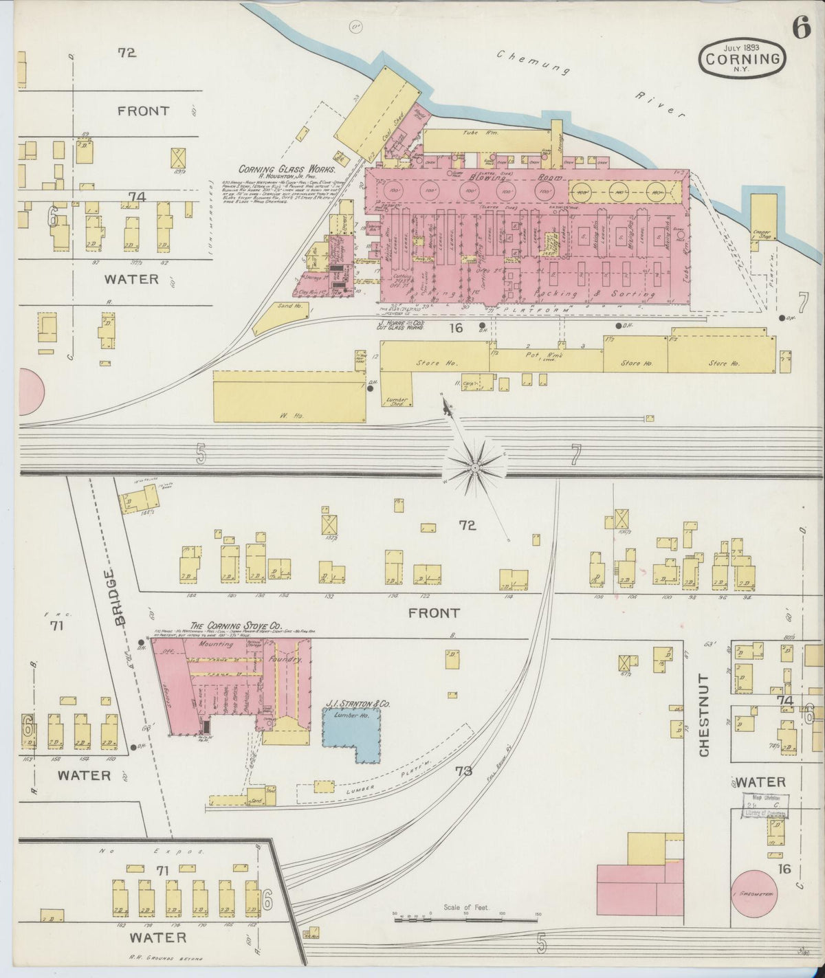 Sanborn Fire Insurance Map from Corning, Steuben County, New York (1893), Sheet #0006 - Historic Sanborn Fire Insurance Map Print, vintage old map wall art, antique decor, genealogy gift, New York New York map
