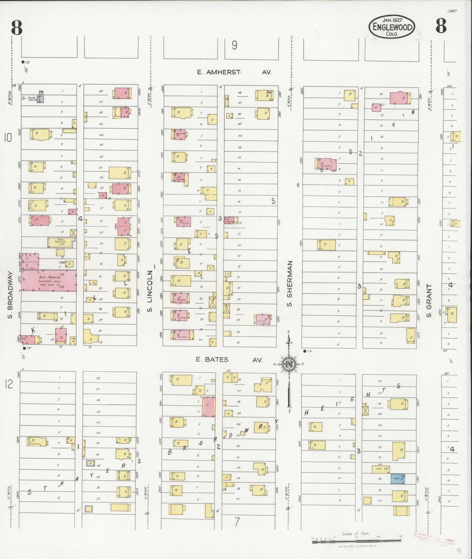 Sanborn Fire Insurance Map from Englewood, Arapahoe County, Colorado (1927), Sheet #0008 - Complete Map Set gallery image, historic Sanborn map, vintage wall art, Colorado Colorado