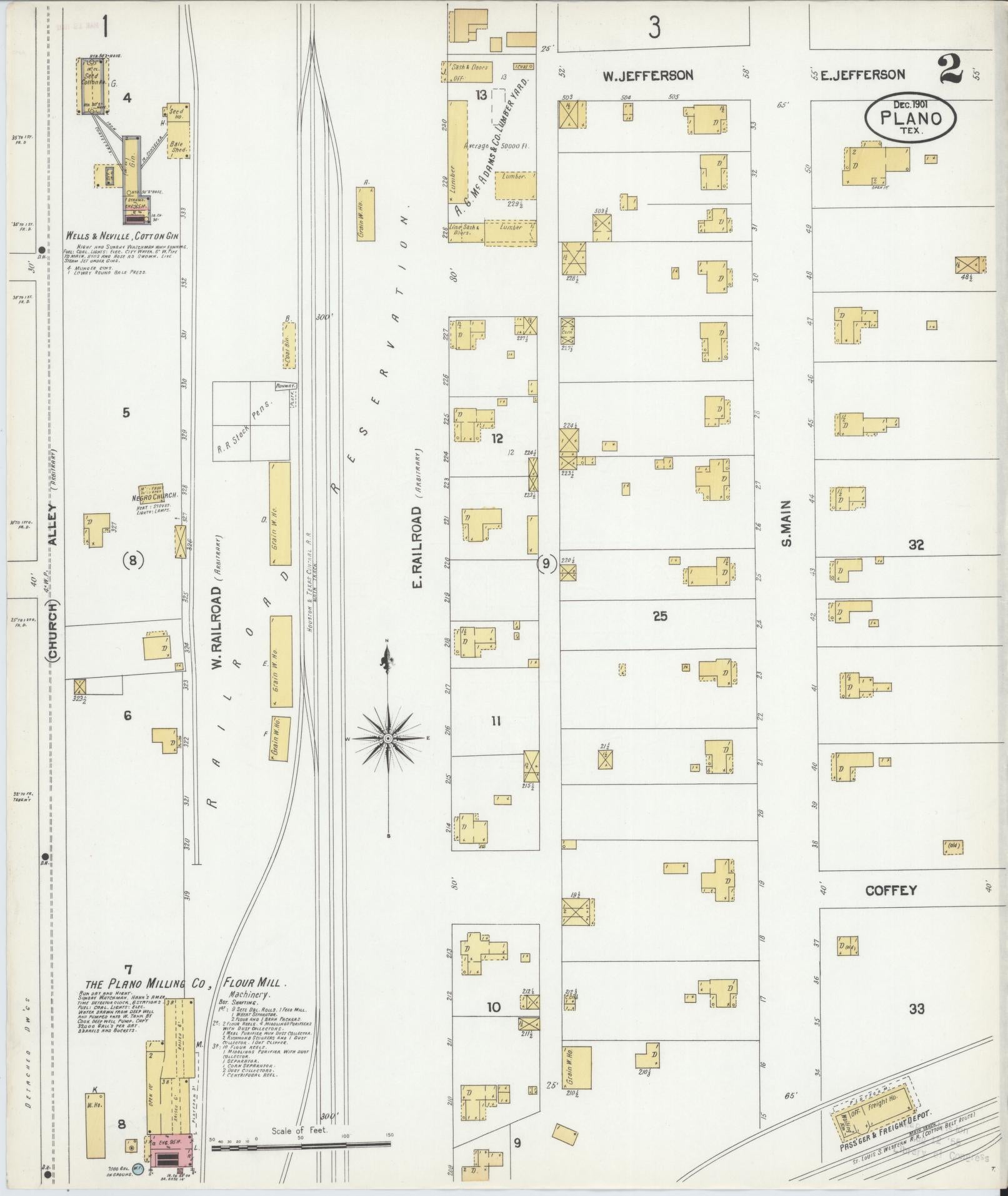 Sanborn Fire Insurance Map from Plano, Collin County, Texas (1901), Sheet #0002 - Historic Sanborn Fire Insurance Map Print, vintage old map wall art, antique decor, genealogy gift, Texas Texas map