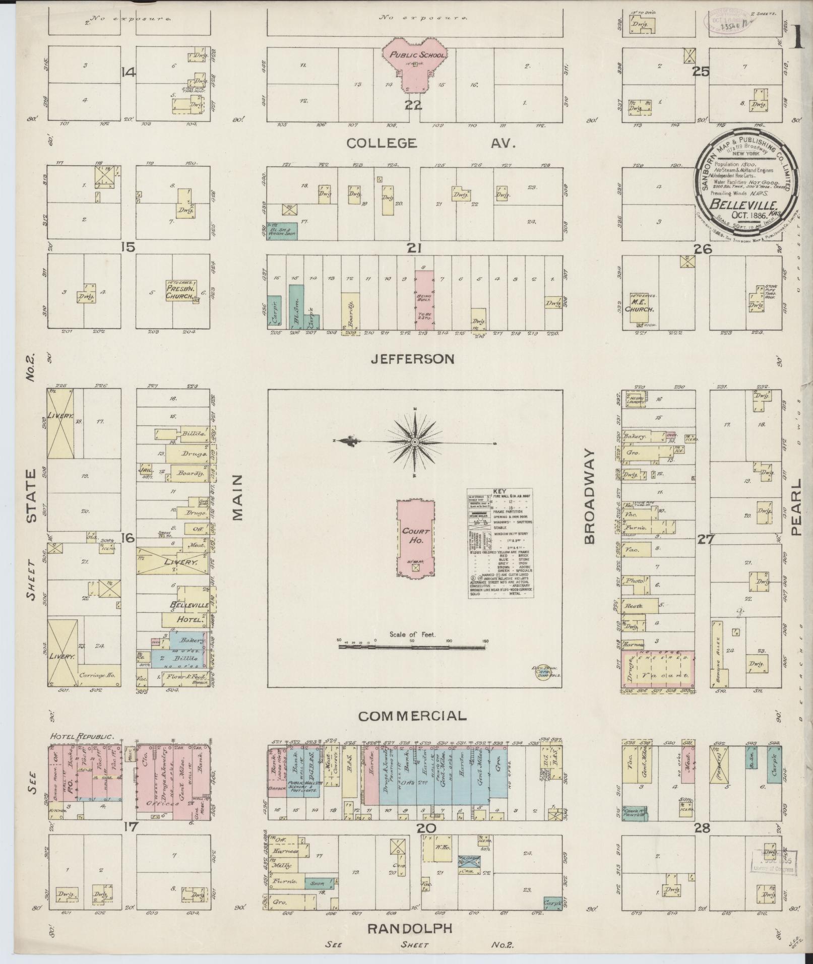 Sanborn Fire Insurance Map from Belleville, Republic County, Kansas (1886), Sheet #0001 - Historic Sanborn Fire Insurance Map Print, vintage old map wall art, antique decor, genealogy gift, Kansas Kansas map
